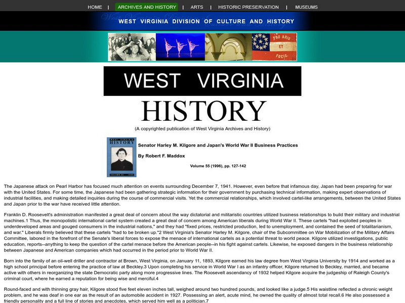 W.v. History: Senator Harley M. Kilgore and Japan's Wwii Business Practices Article W.v. History: Senator Harley M. Kilgore and Japan's Wwii Business Practices Article