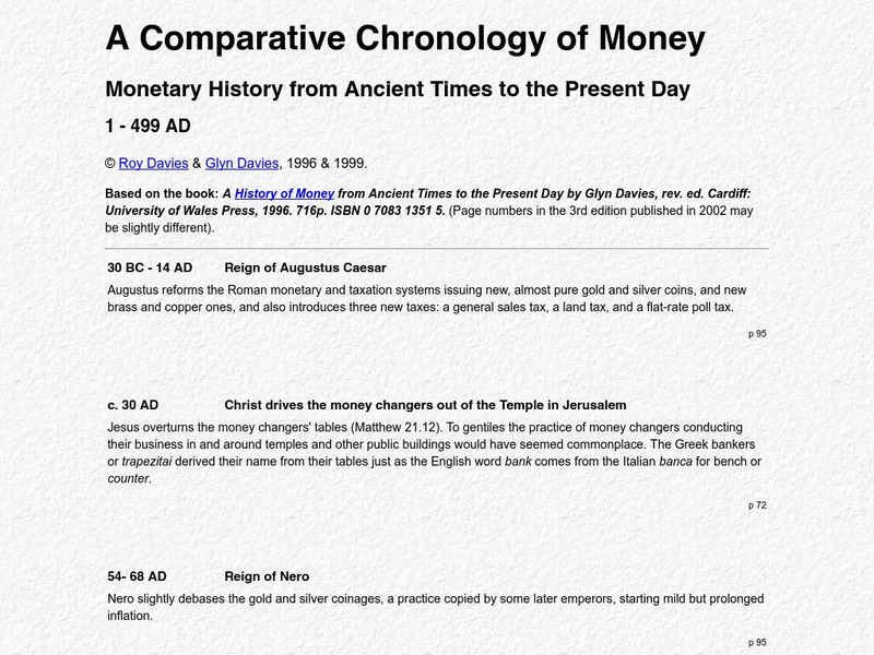 University of Exeter: Comparative Chronology of Money: Ancient Times/present Day Handout University of Exeter: Comparative Chronology of Money: Ancient Times/present Day Handout