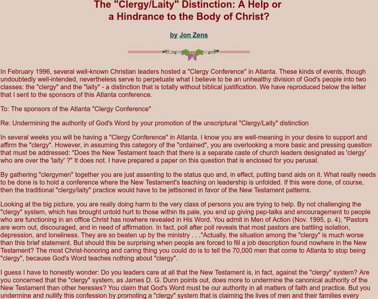 The Clergy/laity Distinction Article The Clergy/laity Distinction Article