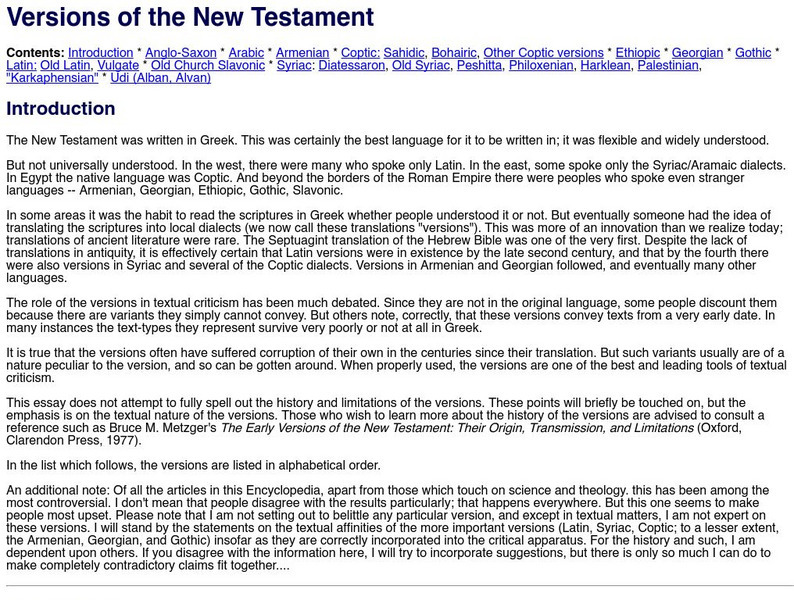 Versions of the New Testament Website Versions of the New Testament Website