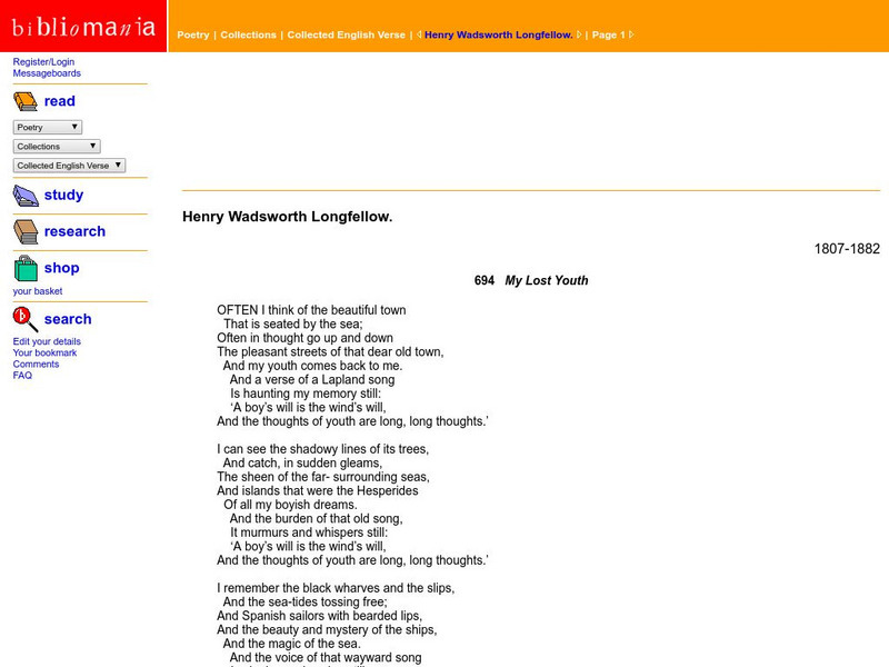 Bibliomania: My Lost Youth Handout Bibliomania: My Lost Youth Handout