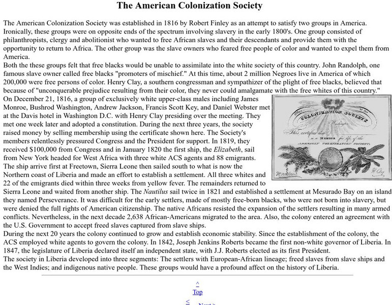 Denison University: Liberia: The American Colonization Society Handout Denison University: Liberia: The American Colonization Society Handout