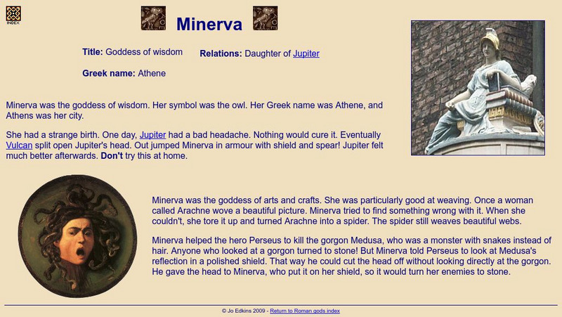 Edkins Family Index Page: Minerva Goddess of Wisdom Handout Edkins Family Index Page: Minerva Goddess of Wisdom Handout