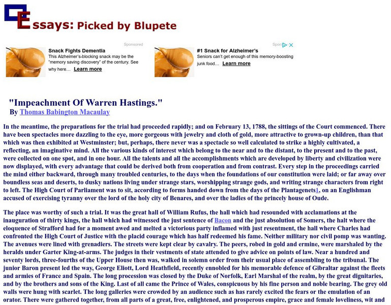 Thomas Babington Macaulay:impeachment of Warren Hastings Handout