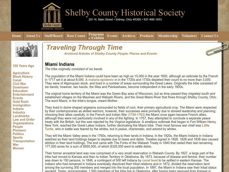 Shelby County Historical Society: Miami Indians (Tweightewee) Website