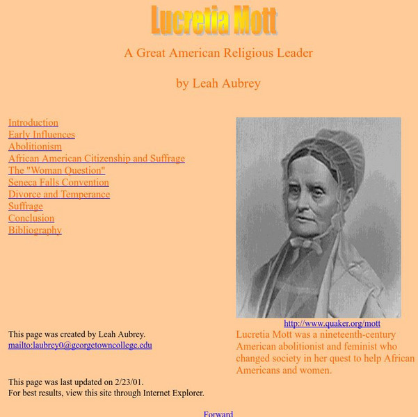 Georgetown College: Lucretia Mott: A Great American Religious Leader Website Georgetown College: Lucretia Mott: A Great American Religious Leader Website
