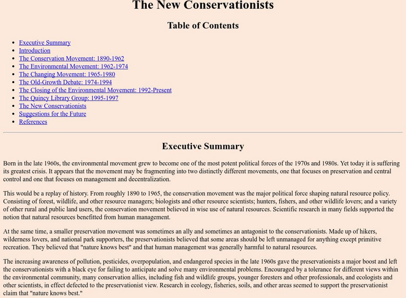 Thoreau Institute: The History of Environmentalism Handout Thoreau Institute: The History of Environmentalism Handout