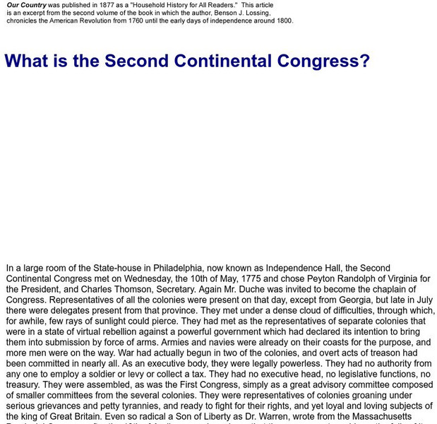 What Is the Second Continental Congress? Primary What Is the Second Continental Congress? Primary