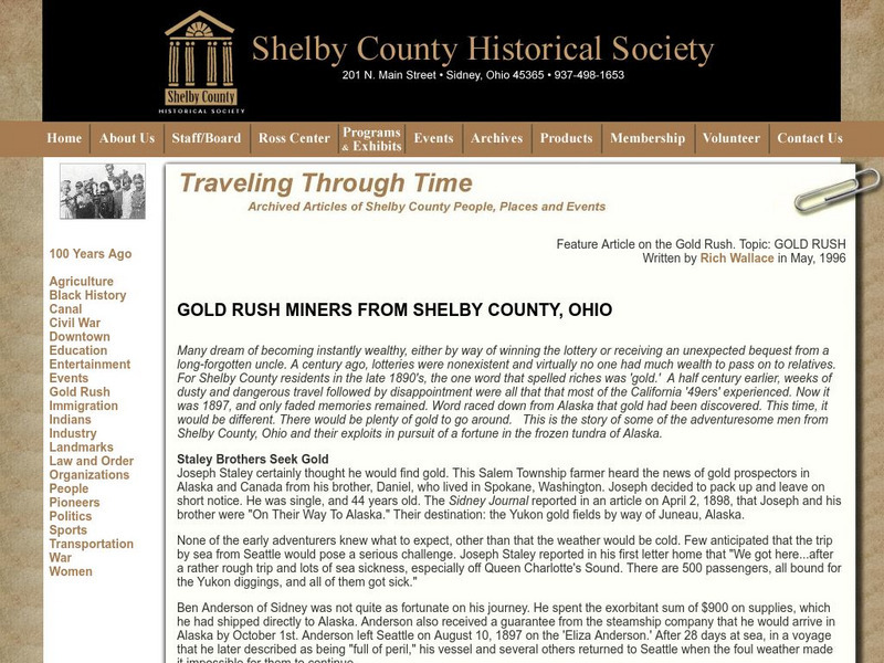 Shelby County Historical Society: Gold Rush Miners From Shelby County, Ohio Handout Shelby County Historical Society: Gold Rush Miners From Shelby County, Ohio Handout