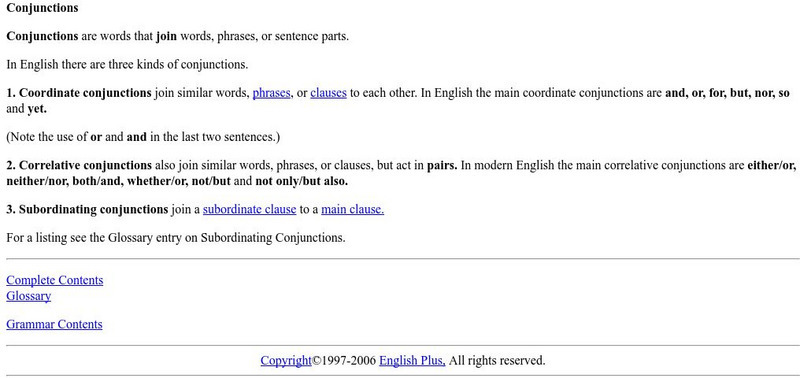 Grammar Slammer Glossary: Conjunctions Handout Grammar Slammer Glossary: Conjunctions Handout