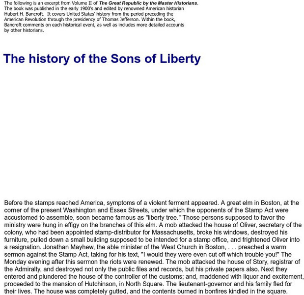 Public Book Shelf: The History of the Sons of Liberty Primary Public Book Shelf: The History of the Sons of Liberty Primary