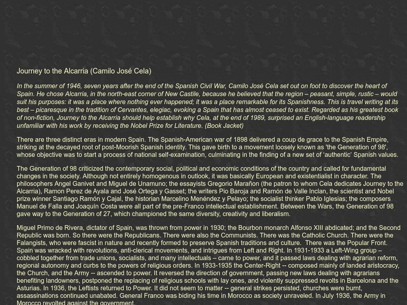 Journey to the Alcarria (Camilo Jose Cela) Handout Journey to the Alcarria (Camilo Jose Cela) Handout