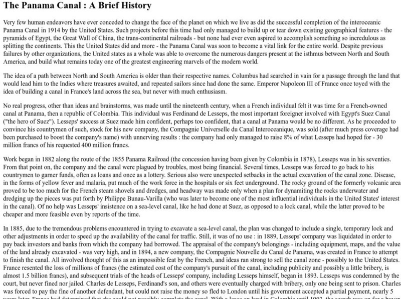 The Panama Canal: A Brief History Activity The Panama Canal: A Brief History Activity
