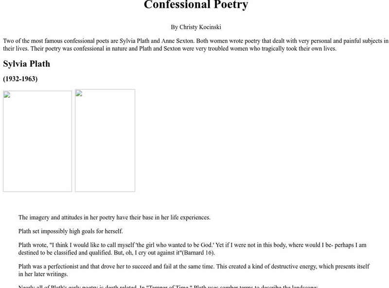 Winona State University: Confessional Poetry Handout Winona State University: Confessional Poetry Handout