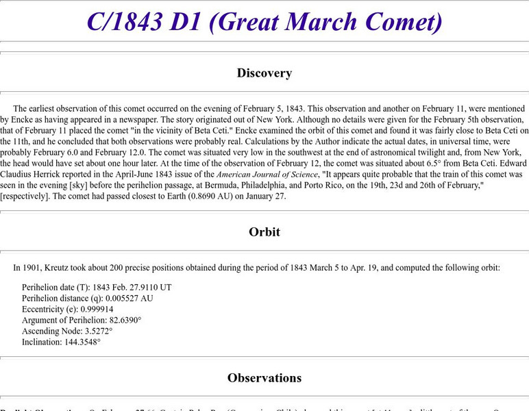 Cometography.com: C/1843 D1 (Great March Comet) Article Cometography.com: C/1843 D1 (Great March Comet) Article