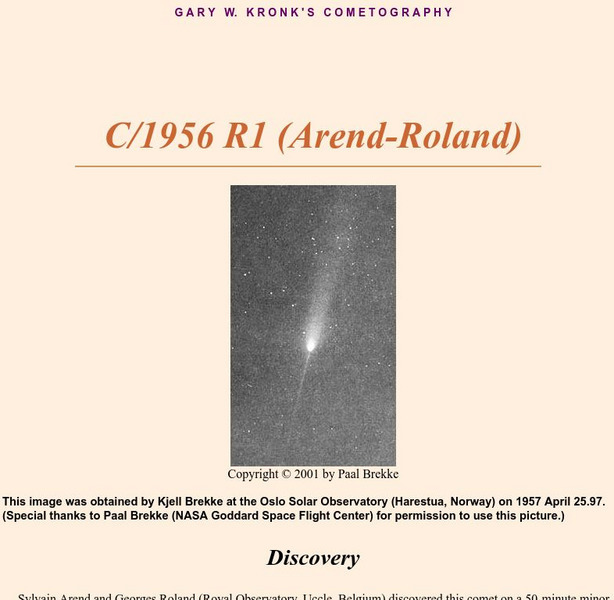 Cometography.com: C/1956 R1 (Arend Roland) Activity Cometography.com: C/1956 R1 (Arend Roland) Activity