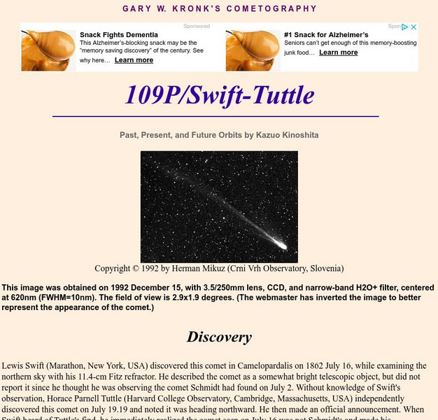 Cometography.com: 109 P/swift Tuttle Handout Cometography.com: 109 P/swift Tuttle Handout