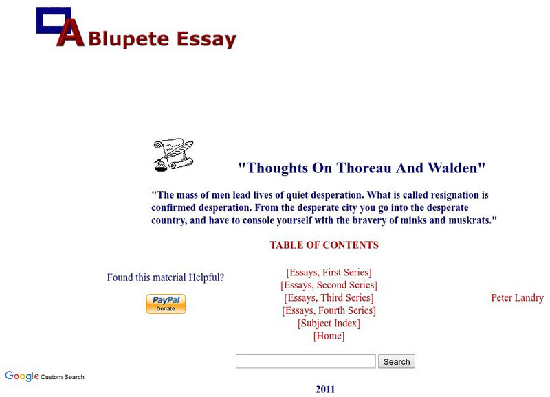 Blupete: Thoughts on Thoreau and "Walden" Website Blupete: Thoughts on Thoreau and "Walden" Website