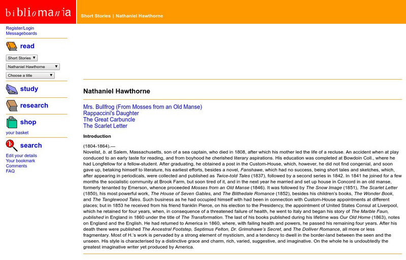 Bibliomania: Nathaniel Hawthorne Handout Bibliomania: Nathaniel Hawthorne Handout