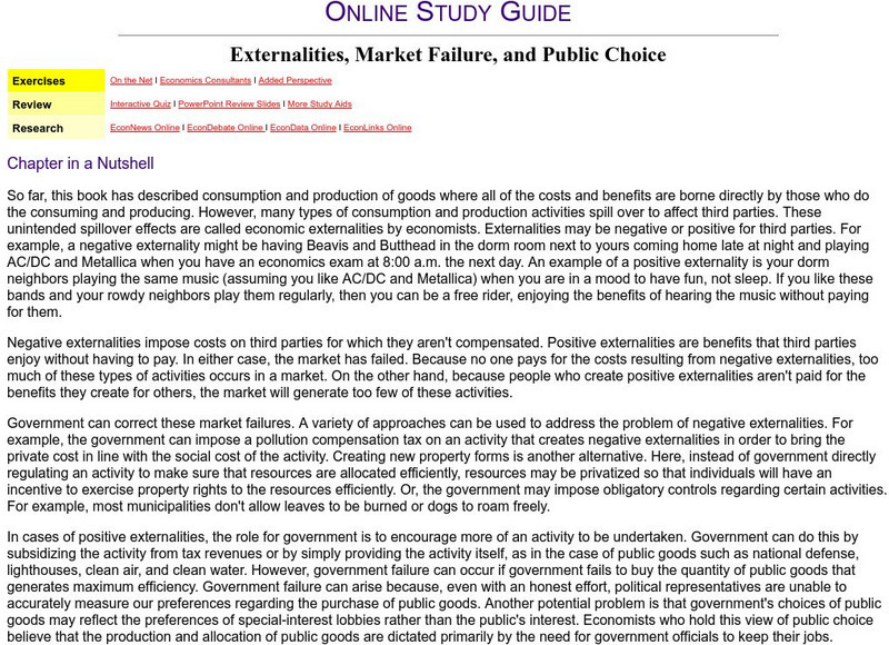 South Western Learning: Econ News: Externalities, Market Failure, Public Choice Unit Plan