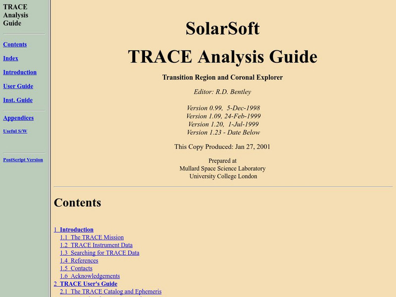 Solar and Astrophysics Lab: Trace Analysis Guide Handout Solar and Astrophysics Lab: Trace Analysis Guide Handout