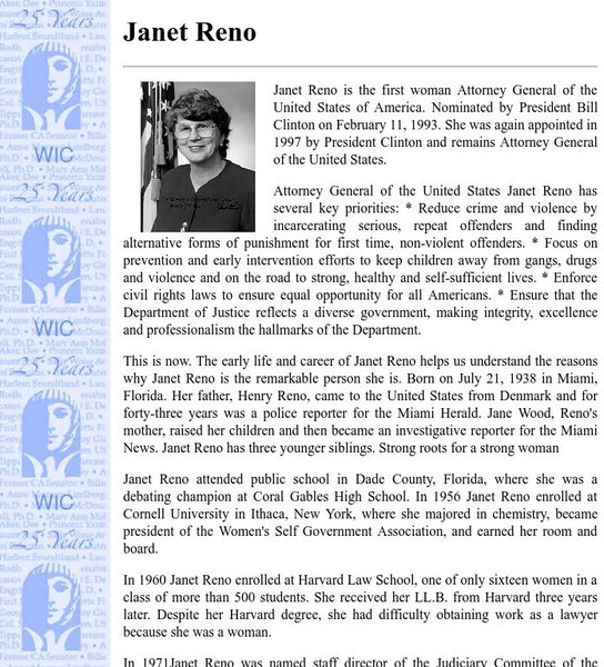 Women's International Center: Janet Reno Handout
