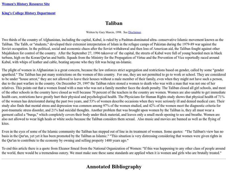 King's College: Taliban Website King's College: Taliban Website