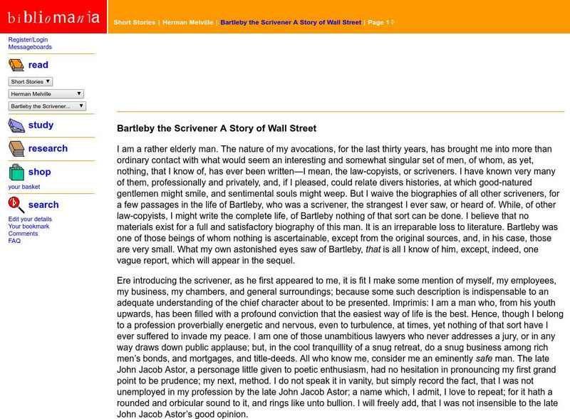 Bibliomania: Bartleby the Scrivener Handout