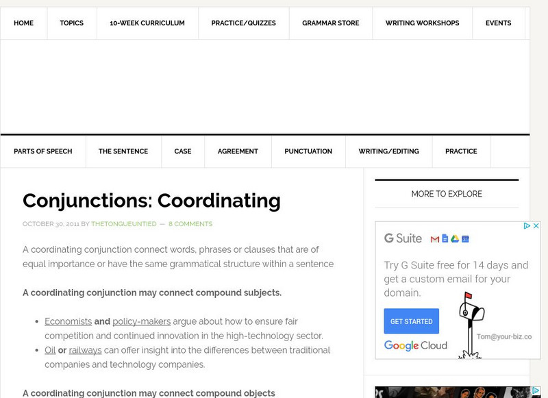 The Tongue Untied: Conjunctions Handout The Tongue Untied: Conjunctions Handout