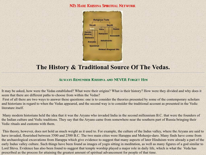 Nzhksn: The History & Traditional Source of the Vedas Handout Nzhksn: The History & Traditional Source of the Vedas Handout