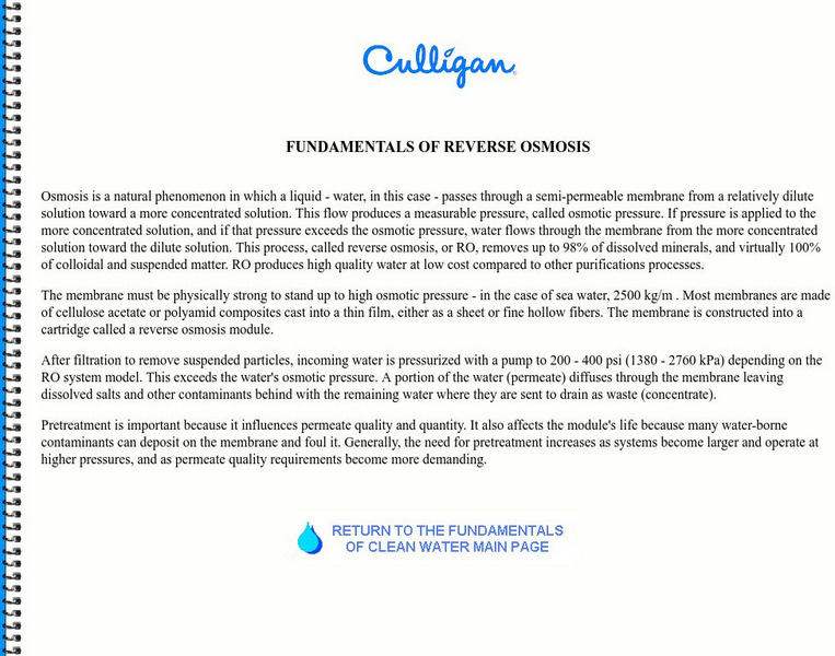 Fundamentals of Reverse Osmosis Handout