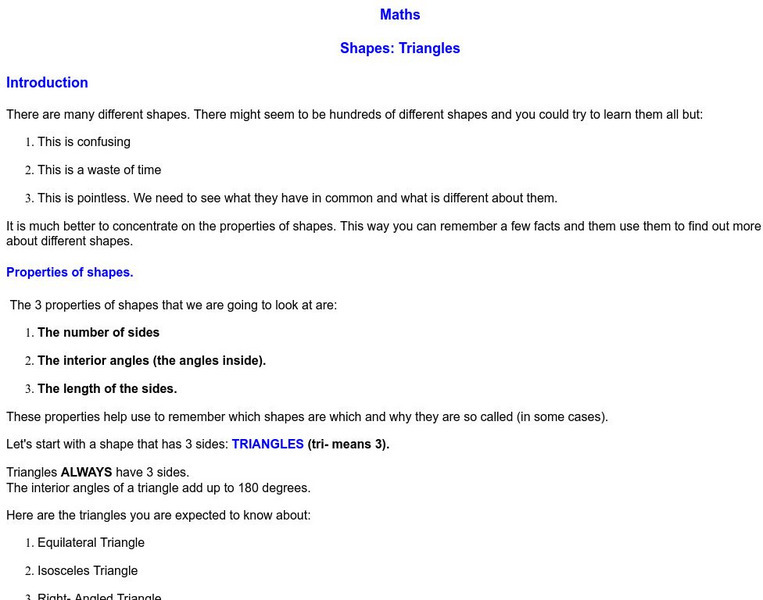 Ic Teachers: Shapes: Triangles Activity Ic Teachers: Shapes: Triangles Activity