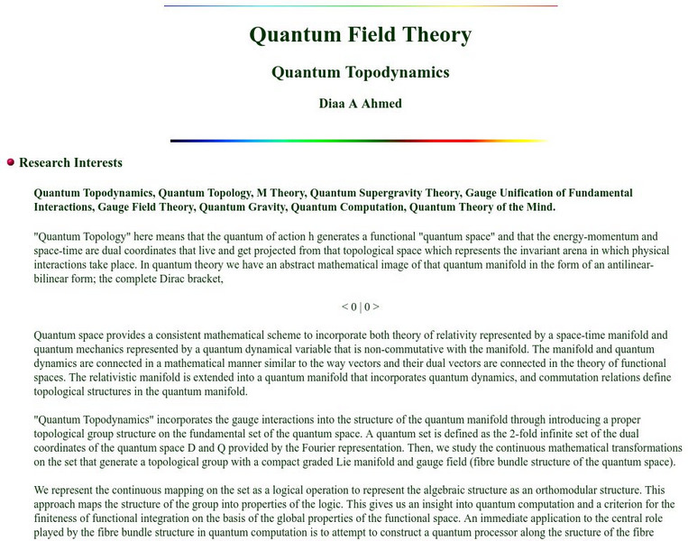 Quantum Field Theories: Quantum Topology Website Quantum Field Theories: Quantum Topology Website