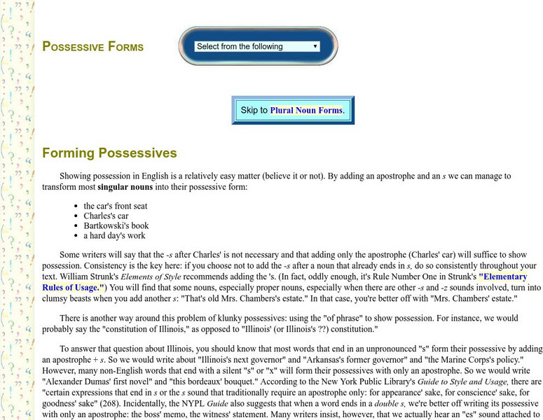 Guide to Grammar and Writing: Possessive Forms Handout Guide to Grammar and Writing: Possessive Forms Handout