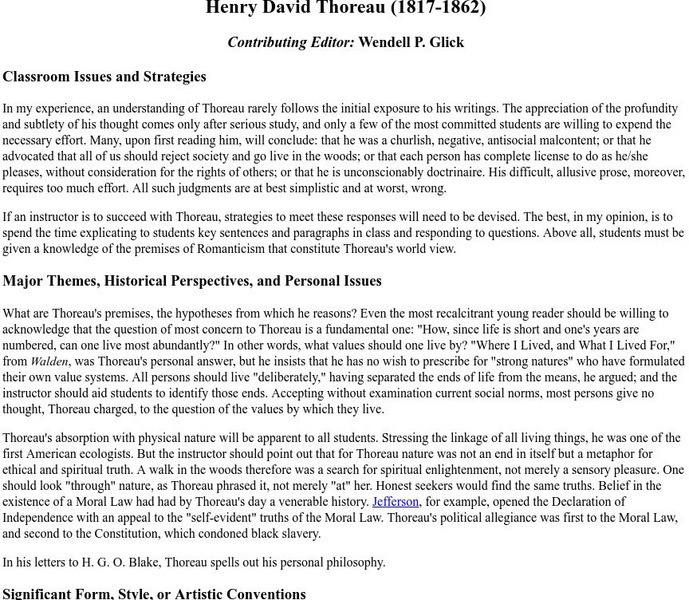 Henry David Thoreau (1817 1862) Unit Plan Henry David Thoreau (1817 1862) Unit Plan