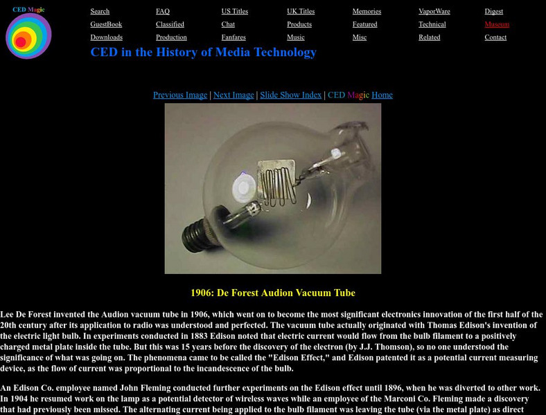 Ced Magic: 1906 Deforest Audion Vacuum Tube Handout Ced Magic: 1906 Deforest Audion Vacuum Tube Handout