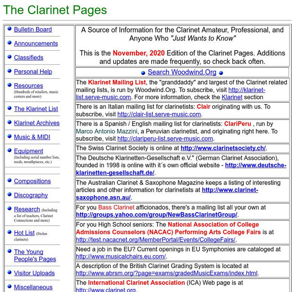 The Clarinet Pages Website The Clarinet Pages Website
