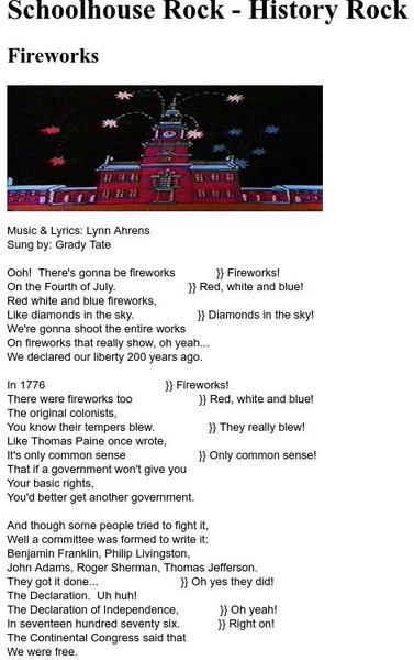 Schoolhouse Rock: Fireworks Handout