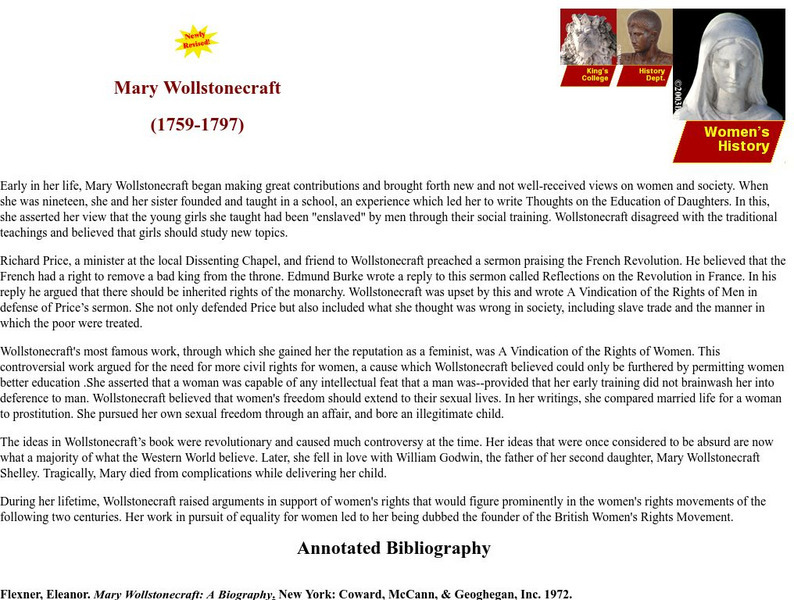 King's College: Mary Wollstonecraft Handout King's College: Mary Wollstonecraft Handout