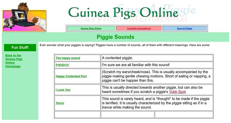 Guinea Pigs Online:piggie Sounds Handout Guinea Pigs Online:piggie Sounds Handout