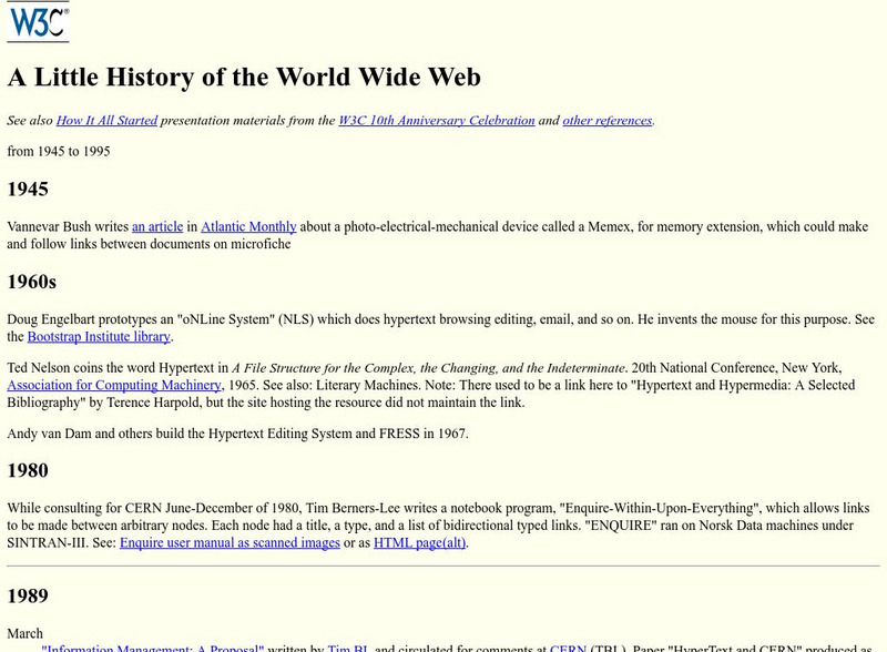 W3 C: A Little History of the World Wide Web Website