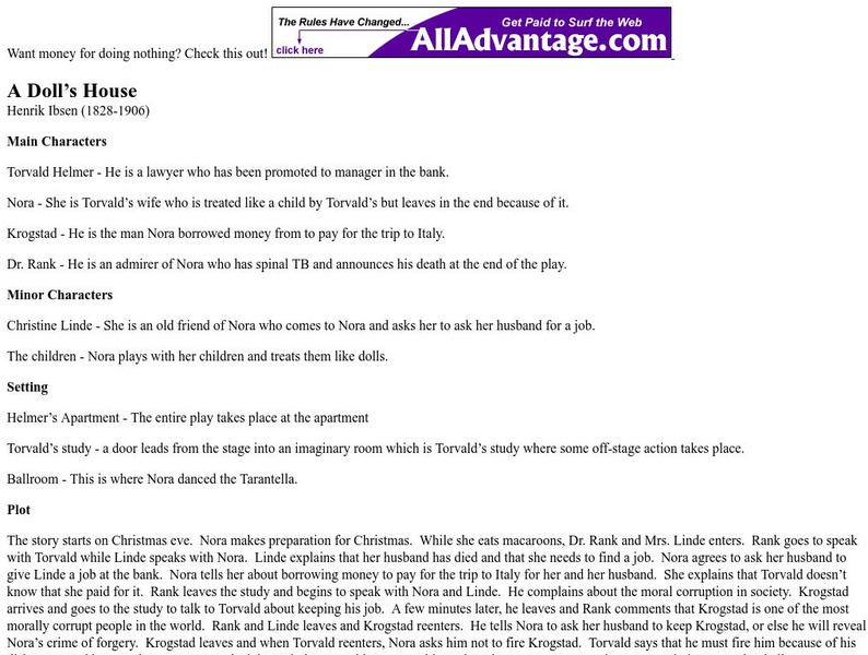 A Doll's House by Henrik Ibsen Handout A Doll's House by Henrik Ibsen Handout