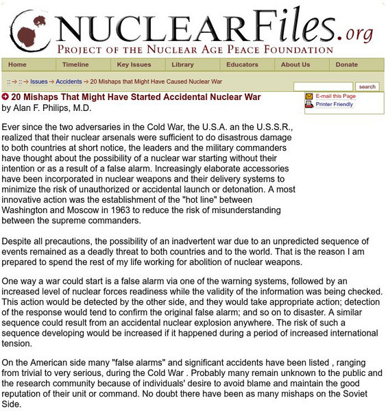Nuclearfiles.org: 20 Mishaps and Possible Nuclear War Handout Nuclearfiles.org: 20 Mishaps and Possible Nuclear War Handout