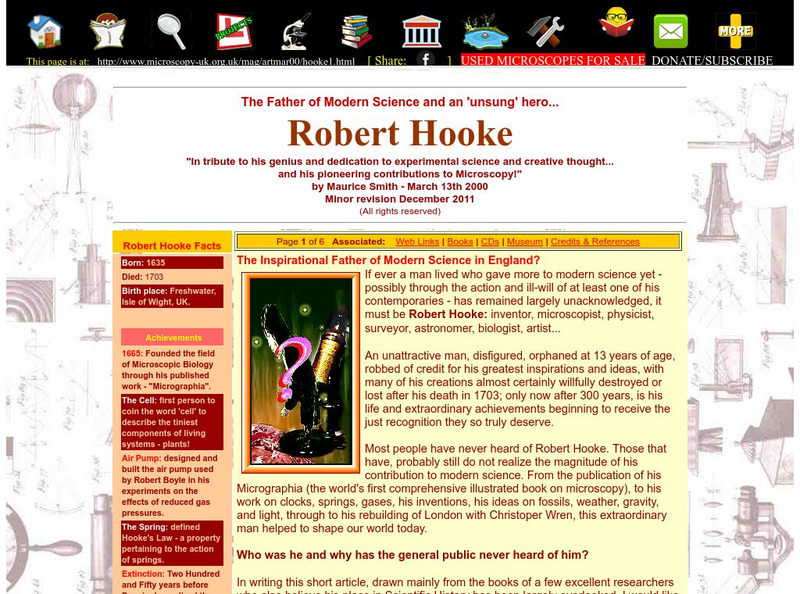 Microscopy Uk: Robert Hooke the Father of Modern Science Handout Microscopy Uk: Robert Hooke the Father of Modern Science Handout