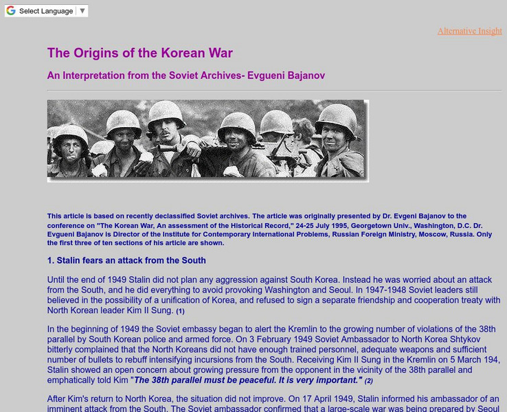 The Origins of the Korean War: From the Soviet Archives Handout The Origins of the Korean War: From the Soviet Archives Handout