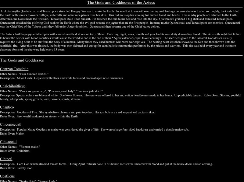 Gods & Goddesses of the Aztecs Website