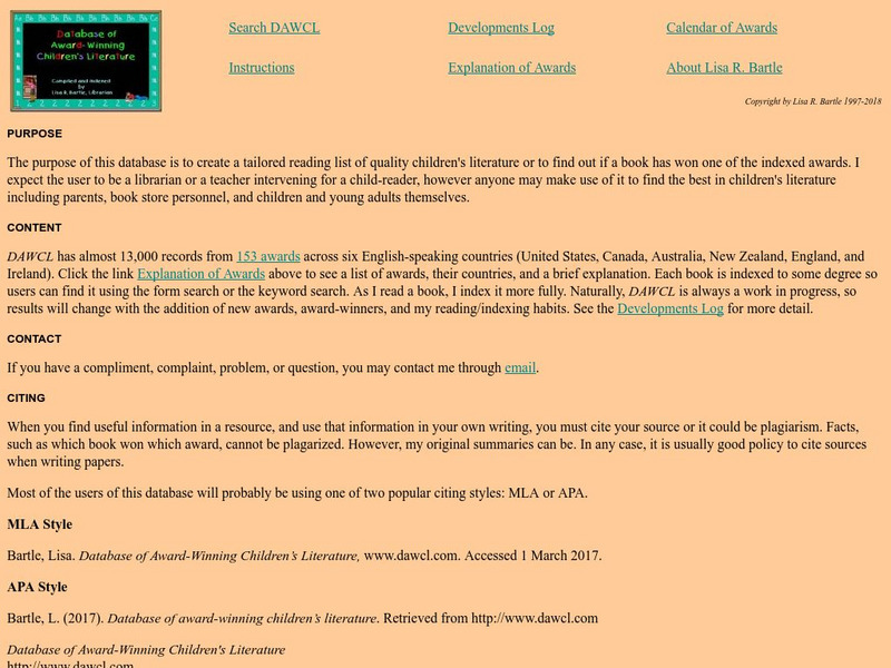 Database of Award Winning Children's Literature Activity Database of Award Winning Children's Literature Activity