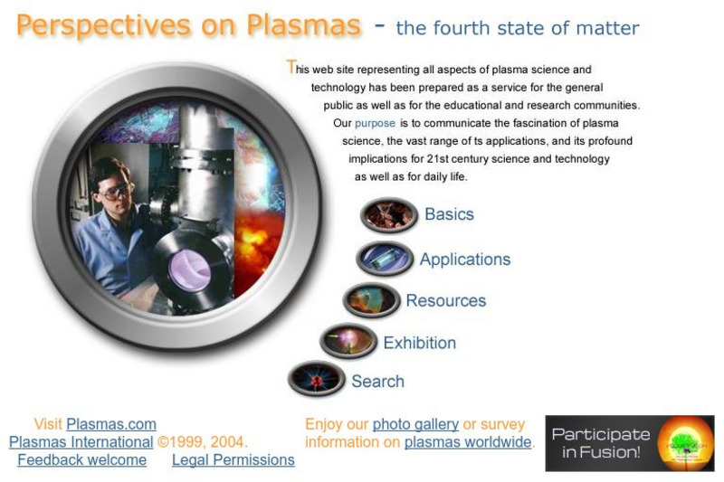 Perspectives on Plasmas: The Fourth State of Matter Website