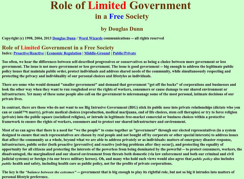 Word Wizards: The Role of Limited Government in a Free Society Article Word Wizards: The Role of Limited Government in a Free Society Article