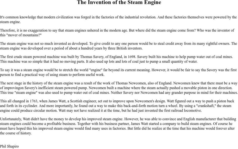 The Invention of the Steam Engine Handout The Invention of the Steam Engine Handout